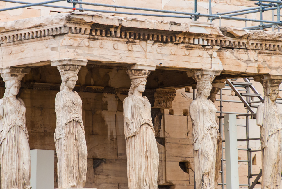 Caryatids from Aphrodite temple on Parthenon, Athens Greece